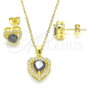 Juego de Arete y Dije de Adulto 10.186.0038.1 Plata Rodinada, Diseño de Corazón, con Zirconia Cubica Vitrail Medium y Cristal Blanca, Pulido, Tono Dorado