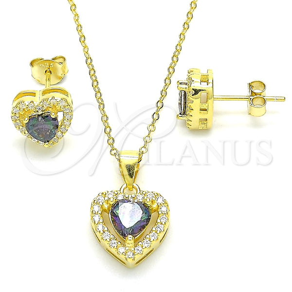 Juego de Arete y Dije de Adulto 10.186.0038.1 Plata Rodinada, Diseño de Corazón, con Zirconia Cubica Vitrail Medium y Cristal Blanca, Pulido, Tono Dorado