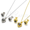Juego de Arete y Dije de Adulto 10.186.0038.1 Plata Rodinada, Diseño de Corazón, con Zirconia Cubica Vitrail Medium y Cristal Blanca, Pulido, Tono Dorado