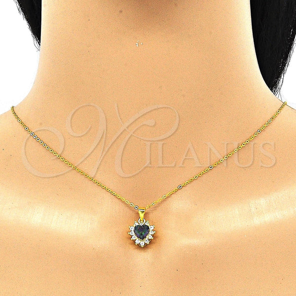Juego de Arete y Dije de Adulto 10.186.0039.1 Plata Rodinada, Diseño de Corazón, con Zirconia Cubica Vitrail Medium y Blanca, Pulido, Tono Dorado