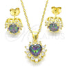 Juego de Arete y Dije de Adulto 10.186.0039.1 Plata Rodinada, Diseño de Corazón, con Vitrail Medium and Blanca Zirconia Cubica, Pulido, Tono Dorado
