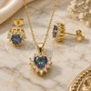 Juego de Arete y Dije de Adulto 10.186.0039.1 Plata Rodinada, Diseño de Corazón, con Zirconia Cubica Vitrail Medium y Blanca, Pulido, Tono Dorado