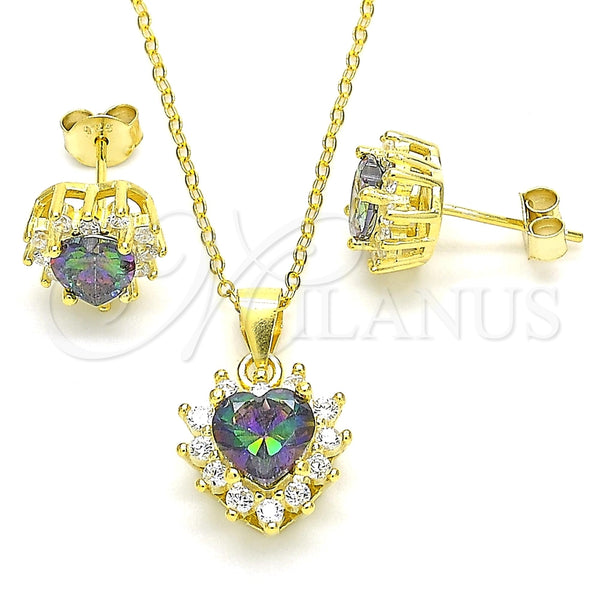 Juego de Arete y Dije de Adulto 10.186.0039.1 Plata Rodinada, Diseño de Corazón, con Zirconia Cubica Vitrail Medium y Blanca, Pulido, Tono Dorado