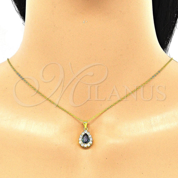 Juego de Arete y Dije de Adulto 10.186.0041.1 Plata Rodinada, Diseño de Gota, con Zirconia Cubica Vitrail Medium y Blanca, Pulido, Tono Dorado