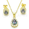 Juego de Arete y Dije de Adulto 10.186.0041.1 Plata Rodinada, Diseño de Gota, con Zirconia Cubica Vitrail Medium y Blanca, Pulido, Tono Dorado