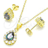 Juego de Arete y Dije de Adulto 10.186.0041.1 Plata Rodinada, Diseño de Gota, con Zirconia Cubica Vitrail Medium y Blanca, Pulido, Tono Dorado