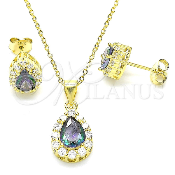 Juego de Arete y Dije de Adulto 10.186.0041.1 Plata Rodinada, Diseño de Gota, con Zirconia Cubica Vitrail Medium y Blanca, Pulido, Tono Dorado