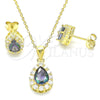 Juego de Arete y Dije de Adulto 10.186.0041.1 Plata Rodinada, Diseño de Gota, con Zirconia Cubica Vitrail Medium y Blanca, Pulido, Tono Dorado