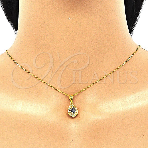 Juego de Arete y Dije de Adulto 10.186.0042.1 Plata Rodinada, Diseño de Gota, con Zirconia Cubica Vitrail Medium y Blanca, Pulido, Tono Dorado