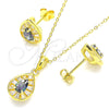 Juego de Arete y Dije de Adulto 10.186.0042.1 Plata Rodinada, Diseño de Gota, con Zirconia Cubica Vitrail Medium y Blanca, Pulido, Tono Dorado