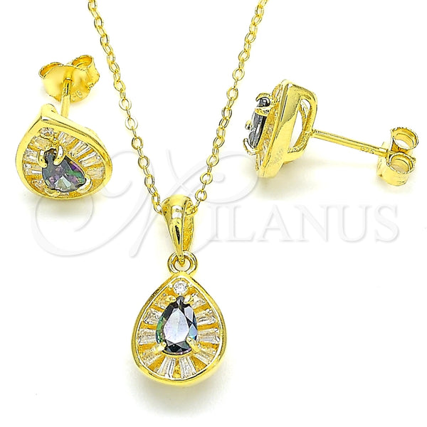 Juego de Arete y Dije de Adulto 10.186.0042.1 Plata Rodinada, Diseño de Gota, con Zirconia Cubica Vitrail Medium y Blanca, Pulido, Tono Dorado