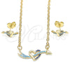 Juego de Arete y Dije de Adulto 10.316.0055.1 Oro Laminado, Diseño de Corazón, con Zafiro Azul and Turquoise Zirconia Cubica, Pulido, Tono Dorado