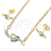 Juego de Arete y Dije de Adulto 10.316.0055.1 Oro Laminado, Diseño de Corazón, con Zafiro Azul and Turquoise Zirconia Cubica, Pulido, Tono Dorado