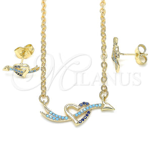 Juego de Arete y Dije de Adulto 10.316.0055.1 Oro Laminado, Diseño de Corazón, con Zafiro Azul and Turquoise Zirconia Cubica, Pulido, Tono Dorado