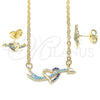 Juego de Arete y Dije de Adulto 10.316.0055.1 Oro Laminado, Diseño de Corazón, con Zafiro Azul and Turquoise Zirconia Cubica, Pulido, Tono Dorado