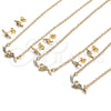 Juego de Arete y Dije de Adulto 10.316.0055.1 Oro Laminado, Diseño de Corazón, con Zafiro Azul and Turquoise Zirconia Cubica, Pulido, Tono Dorado