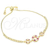Pulsera Bolo Ajustable 03.233.0015.1.12 Oro Laminado, Diseño de Flor y Corona, con Rubi and Blanca Zirconia Cubica, Pulido, Tono Dorado (01 MM Thickness, 12 Inches Length)