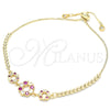Pulsera Bolo Ajustable 03.233.0015.1.12 Oro Laminado, Diseño de Flor y Corona, con Rubi and Blanca Zirconia Cubica, Pulido, Tono Dorado (01 MM Thickness, 12 Inches Length)