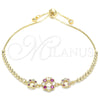 Pulsera Bolo Ajustable 03.233.0015.1.12 Oro Laminado, Diseño de Flor y Corona, con Rubi and Blanca Zirconia Cubica, Pulido, Tono Dorado (01 MM Thickness, 12 Inches Length)
