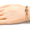 Pulsera Bolo Ajustable 03.233.0015.2.12 Oro Laminado, Diseño de Flor y Corona, con Negro and Blanca Zirconia Cubica, Pulido, Tono Dorado (01 MM Thickness, 12 Inches Length)