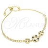 Pulsera Bolo Ajustable 03.233.0015.2.12 Oro Laminado, Diseño de Flor y Corona, con Negro and Blanca Zirconia Cubica, Pulido, Tono Dorado (01 MM Thickness, 12 Inches Length)