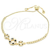 Pulsera Bolo Ajustable 03.233.0015.2.12 Oro Laminado, Diseño de Flor y Corona, con Negro and Blanca Zirconia Cubica, Pulido, Tono Dorado (01 MM Thickness, 12 Inches Length)