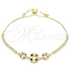 Pulsera Bolo Ajustable 03.233.0015.2.12 Oro Laminado, Diseño de Flor y Corona, con Negro and Blanca Zirconia Cubica, Pulido, Tono Dorado (01 MM Thickness, 12 Inches Length)