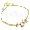 Pulsera Bolo Ajustable 03.233.0017.1.12 Oro Laminado, Diseño de Corazón, con Zirconia Cubica Rubi y Blanca, Pulido, Tono Dorado (Grosor 01 MM, 12 Pulgadas de Largo)