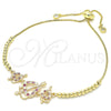 Pulsera Bolo Ajustable 03.233.0017.1.12 Oro Laminado, Diseño de Corazón, con Zirconia Cubica Rubi y Blanca, Pulido, Tono Dorado (Grosor 01 MM, 12 Pulgadas de Largo)