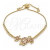 Pulsera Bolo Ajustable 03.233.0017.1.12 Oro Laminado, Diseño de Corazón, con Zirconia Cubica Rubi y Blanca, Pulido, Tono Dorado (Grosor 01 MM, 12 Pulgadas de Largo)