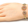 Pulsera Bolo Ajustable 03.233.0021.1.12 Oro Laminado, Diseño de Flor, con Rubi and Blanca Zirconia Cubica, Pulido, Tono Dorado (01 MM Thickness, 12 Inches Length)