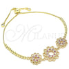 Pulsera Bolo Ajustable 03.233.0021.1.12 Oro Laminado, Diseño de Flor, con Rubi and Blanca Zirconia Cubica, Pulido, Tono Dorado (01 MM Thickness, 12 Inches Length)