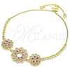 Pulsera Bolo Ajustable 03.233.0021.1.12 Oro Laminado, Diseño de Flor, con Rubi and Blanca Zirconia Cubica, Pulido, Tono Dorado (01 MM Thickness, 12 Inches Length)