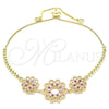 Pulsera Bolo Ajustable 03.233.0021.1.12 Oro Laminado, Diseño de Flor, con Rubi and Blanca Zirconia Cubica, Pulido, Tono Dorado (01 MM Thickness, 12 Inches Length)