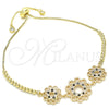 Pulsera Bolo Ajustable 03.233.0021.2.12 Oro Laminado, Diseño de Flor, con Negro and Blanca Zirconia Cubica, Pulido, Tono Dorado (01 MM Thickness, 12 Inches Length)