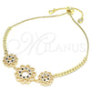 Pulsera Bolo Ajustable 03.233.0021.2.12 Oro Laminado, Diseño de Flor, con Negro and Blanca Zirconia Cubica, Pulido, Tono Dorado (01 MM Thickness, 12 Inches Length)
