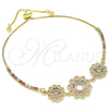 Pulsera Bolo Ajustable 03.233.0021.3.12 Oro Laminado, Diseño de Flor, con Multicolor Zirconia Cubica, Pulido, Tono Dorado (01 MM Thickness, 12 Inches Length)