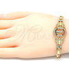 Pulsera Elegante 03.253.0045.08 Oro Laminado, Diseño de San Benito y Mariposa, con Multicolor Cristal, Pulido, Tono Dorado (06 MM Thickness, 8 Inches Length)