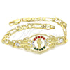 Pulsera Elegante 03.253.0045.08 Oro Laminado, Diseño de San Benito y Mariposa, con Multicolor Cristal, Pulido, Tono Dorado (06 MM Thickness, 8 Inches Length)