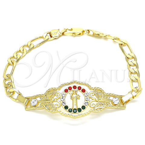 Pulsera Elegante 03.253.0045.08 Oro Laminado, Diseño de San Benito y Mariposa, con Multicolor Cristal, Pulido, Tono Dorado (06 MM Thickness, 8 Inches Length)