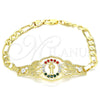 Pulsera Elegante 03.253.0045.08 Oro Laminado, Diseño de San Benito y Mariposa, con Multicolor Cristal, Pulido, Tono Dorado (06 MM Thickness, 8 Inches Length)