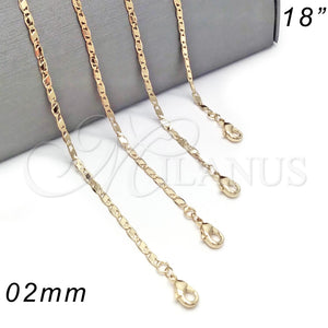 Gargantilla Basica 04.213.0050.18 Oro Laminado, Pulido, Tono Dorado (02 MM Thickness, 18 Inches Length)