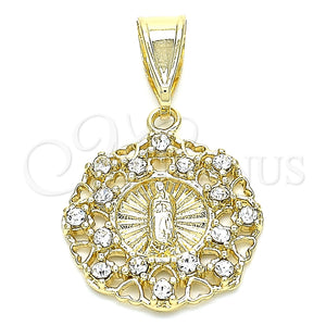Dije Elegante 05.253.0070 Oro Laminado, Diseño de Guadalupe y Corazón, con Blanca Zirconia Cubica, Pulido, Tono Dorado