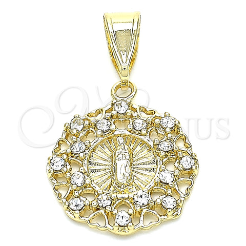 Dije Elegante 05.253.0070 Oro Laminado, Diseño de Guadalupe y Corazón, con Blanca Zirconia Cubica, Pulido, Tono Dorado