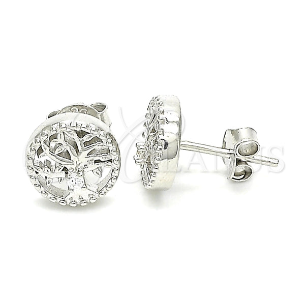 Arete Dormilona 02.369.0034 Plata Rodinada, Diseño de Ãrbol, con Zirconia Cubica Blanca, Pulido, Rodinado