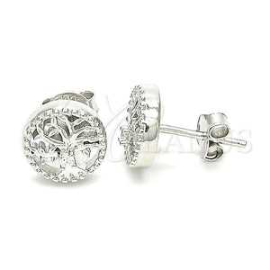 Arete Dormilona 02.369.0034 Plata Rodinada, Diseño de Ãrbol, con Zirconia Cubica Blanca, Pulido, Rodinado