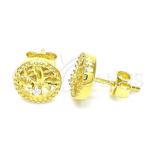 Arete Dormilona 02.369.0034.2 Plata Rodinada, Diseño de Ãrbol, con Zirconia Cubica Blanca, Pulido, Tono Dorado