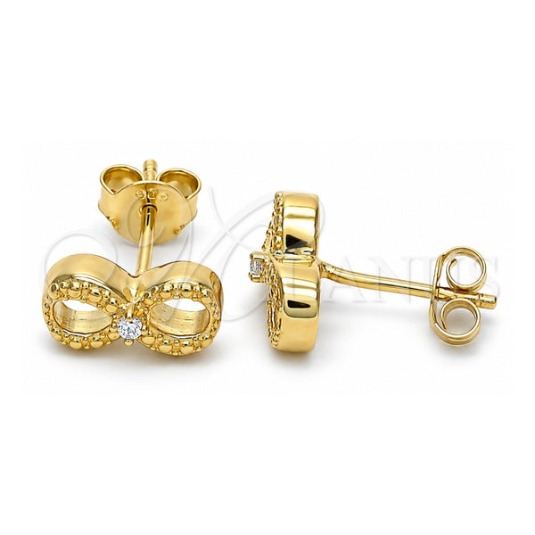 Arete Dormilona 02.369.0035.2 Plata Rodinada, Diseño de Infinito, con Zirconia Cubica Blanca, Pulido, Tono Dorado