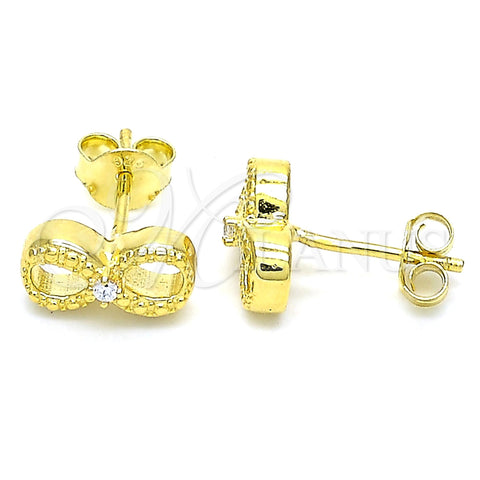 Arete Dormilona 02.369.0035.2 Plata Rodinada, Diseño de Infinito, con Blanca Zirconia Cubica, Pulido, Tono Dorado