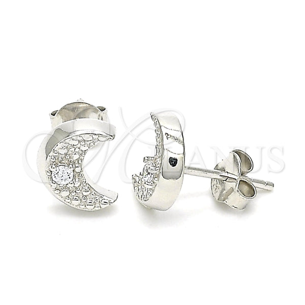 Arete Dormilona 02.369.0036 Plata Rodinada, Diseño de Luna, con Zirconia Cubica Blanca, Pulido, Rodinado